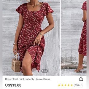 Size 2 Ditsy Floral Print Butterfly Sleeve Dress